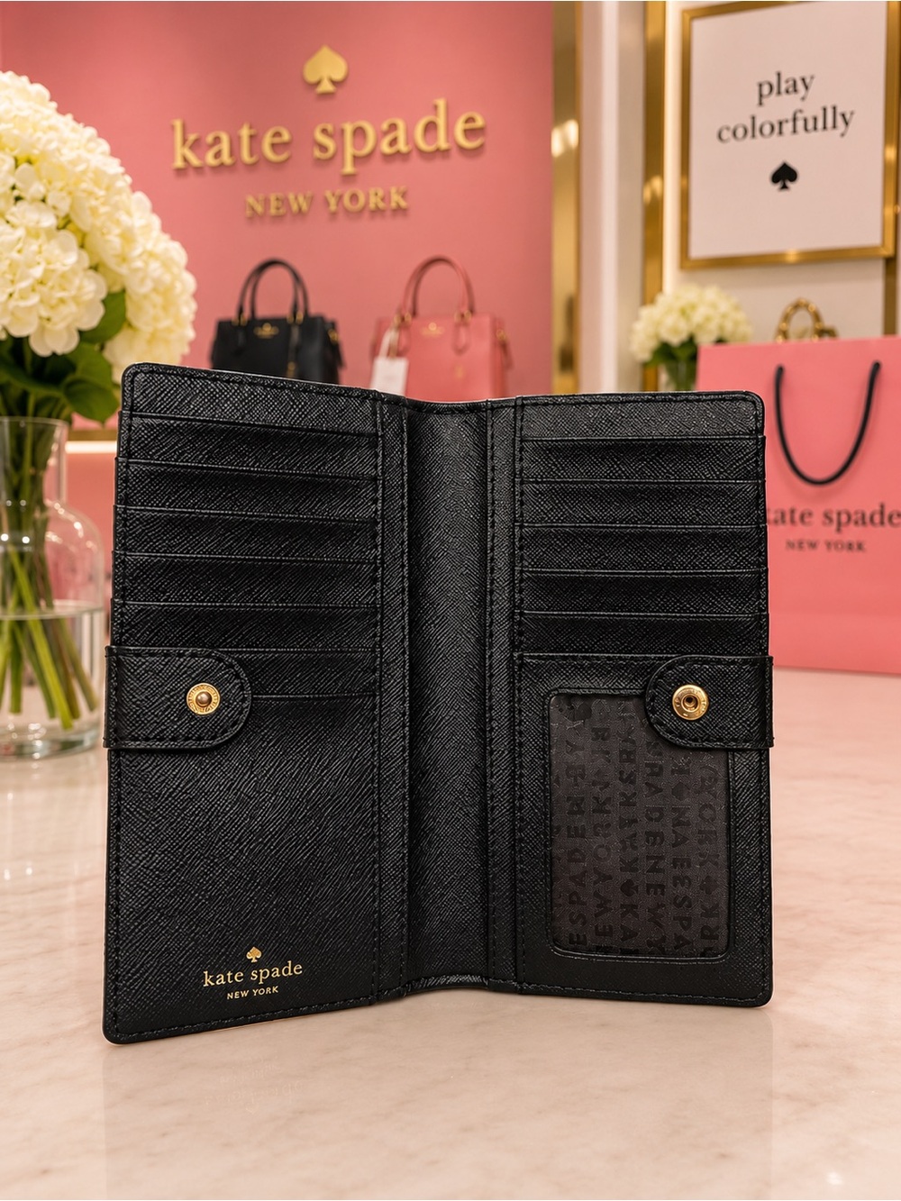 Kate Spade Stacy Shore Street Wallet Black W/ Dotty Plum Print NWT - Picture 6 of 7